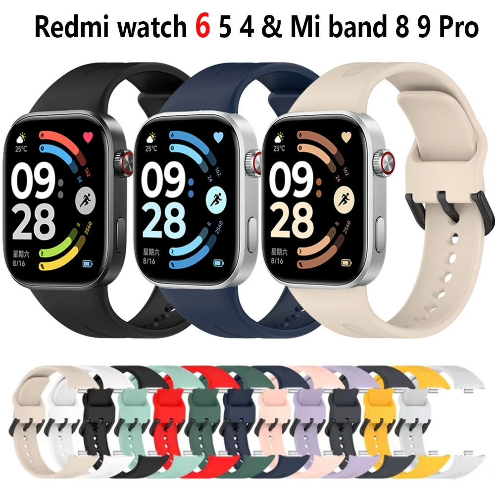 Original Sport Silicone Strap For Redmi watch 4 5 6 SmartWatch correa Xiaomi Mi Band 9 Pro/8 Pro Bracelet Watchband Accessories