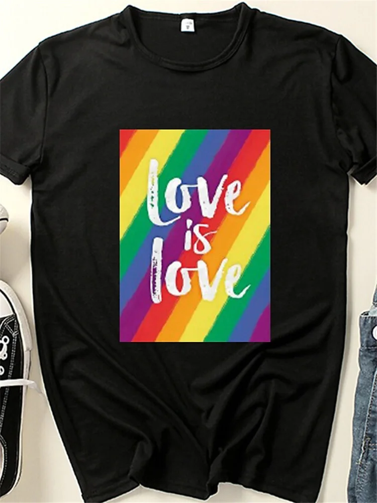 

Love Is Love Rainbow Stripes Print Women T Shirt Short Sleeve O Neck Loose Women Tshirt Ladies Tee Shirt Tops Camisetas Mujer