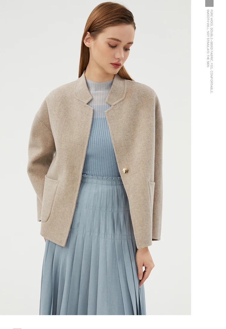 CAIXINGLE Herbst- und Winterneuer Damenmantel 100% Reine Wolle Wendbarer Wollmantel Stehkragen Schwalbenschwanz-Damen-Crop-Top – Detail 12