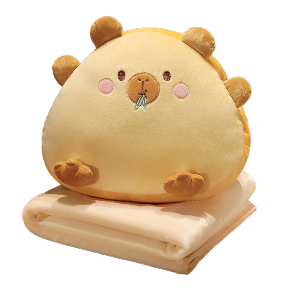 

3-in-1 Capybara Throw Pillow Air Conditioning Blanket Stuffed Capybara Soft Cushion with Blanket Warm Portable Office Backrest