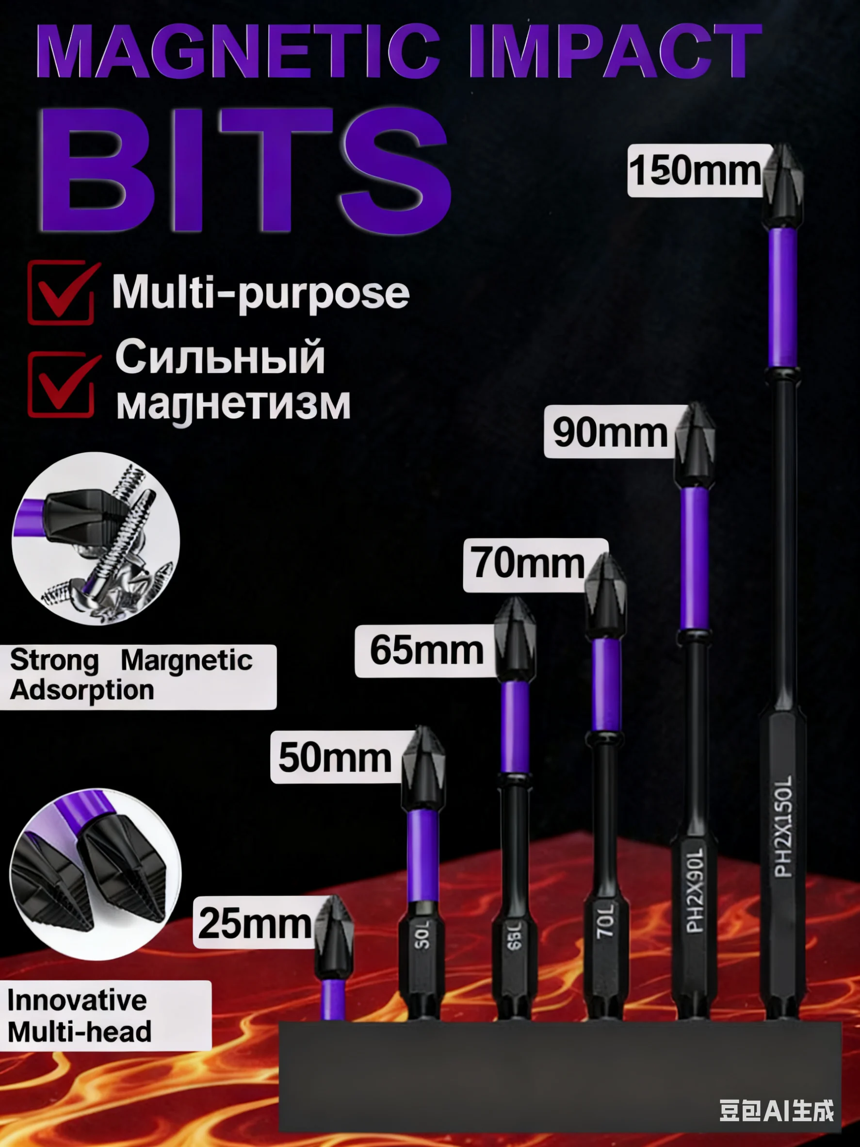

Magnetic Screwdriver Bits / Purple 6-Piece Screwdriver Bit Set