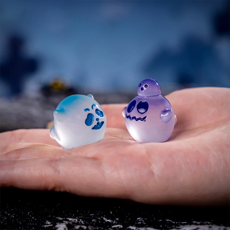 Cute Luminous Halloween Colorful Ghost Ornament Cartoon DIY Home Figurine Micro Landscape Decoration Car Interior Home Desktop