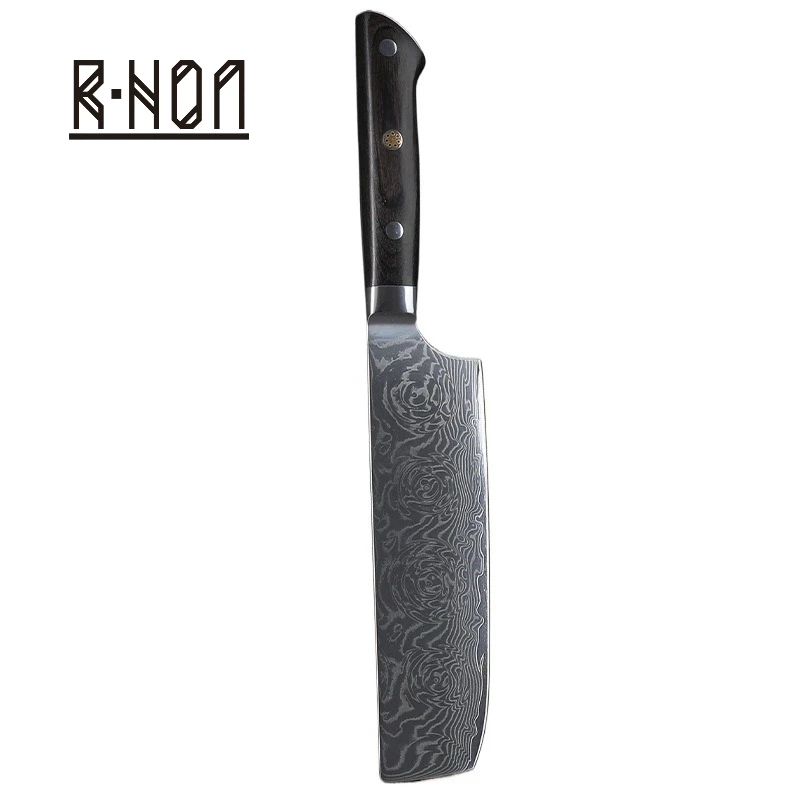 

RHON 6inch Nakiri Knife VG10 Damascus Steel Pakka Wooden Handle Japanese Kitchen Utility Chef Meat Vegetable Chopping Knives