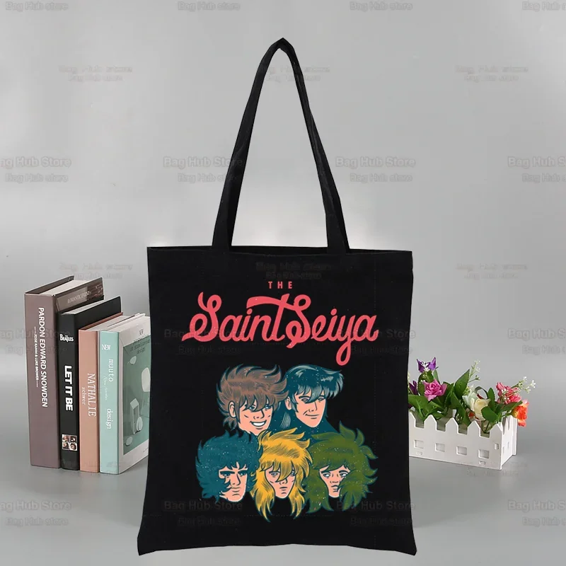 Knights Of The Zodiac Custom Tote Bag Shopping Black Unisex Travel Saint Seiya Canvas Bags Eco Foldable Seya Anime Shopper Bag