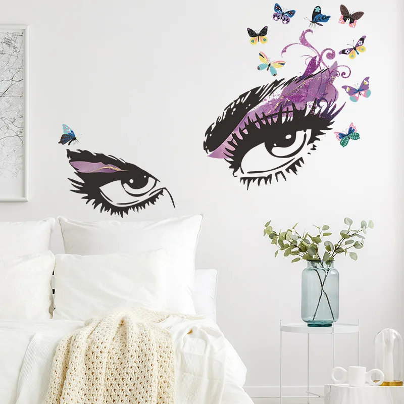 

Personality Beauty Purple Ink Eye Wall Sticker For Girl Bedroom Home Decoration Wallpaper Self-adhesive Creative Poster Stickers