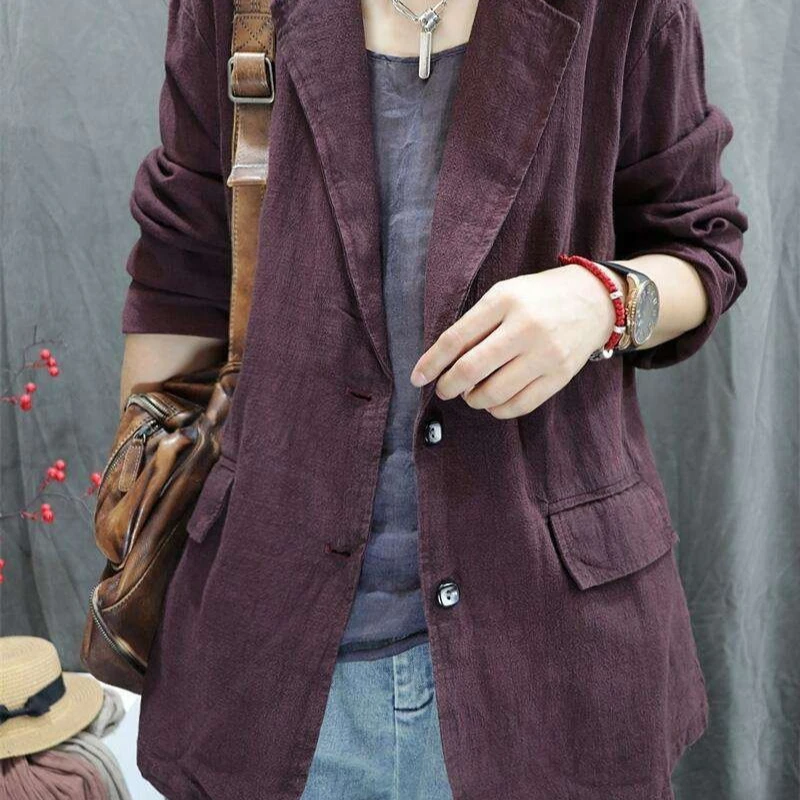 Women's Autumn Suit Cardigan Cotton Buttons Pure Color Loose Ambient Niche Vintage New Comfortable Simple Fashion Brand Trends