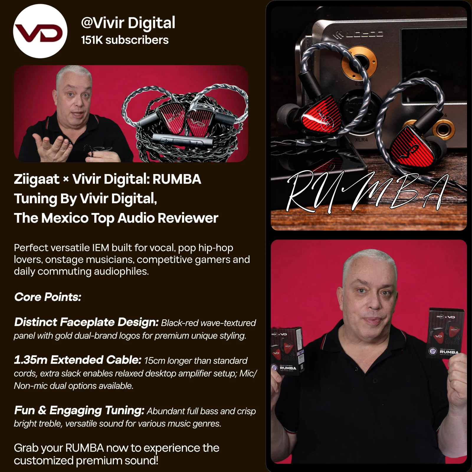 Linsoul ZiiGaat x Vivir Digital: RUMBA 10mm dynamiczny przetwornik grafenowy do słuchawek dousznych z odłączanym kablem 0,78mm 2-pinowym — zdjęcie produktu 5