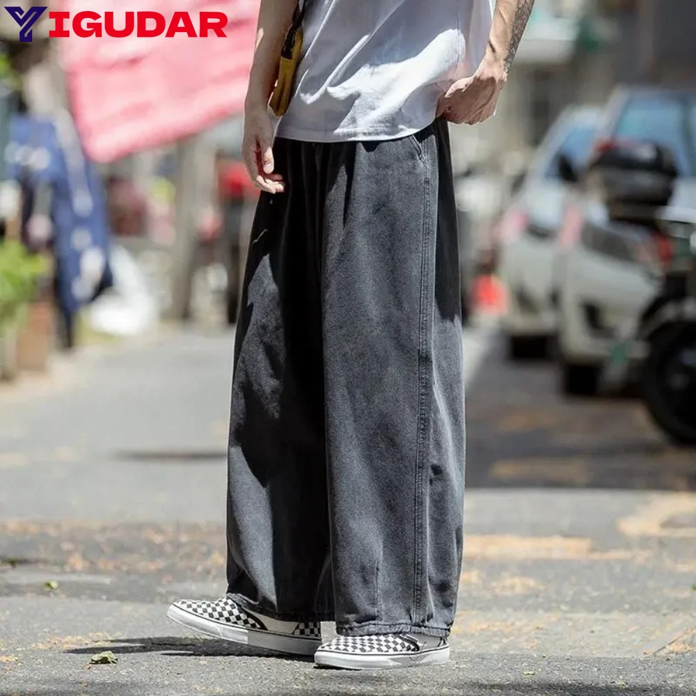 Men Jeans Wide Leg Denim Cargo jean pants Loose Straight Baggy Men's Jeans hip hop Streetwear Skateboard Neutral denim Trousers