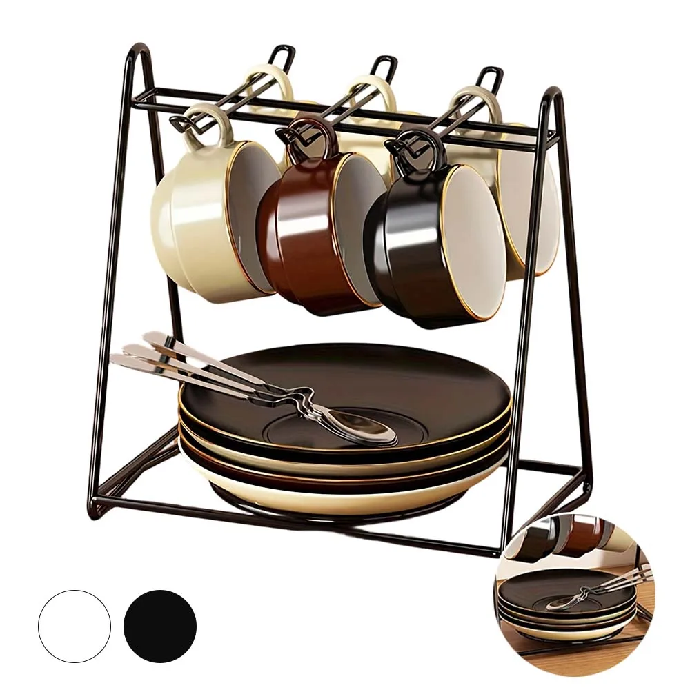 

1PC Iron Coffee Cup Holder Hanging Partition Organizer Rack Storage Shelf Stand for Kitchen Counter Display Cuisine Küche 주방정리수납