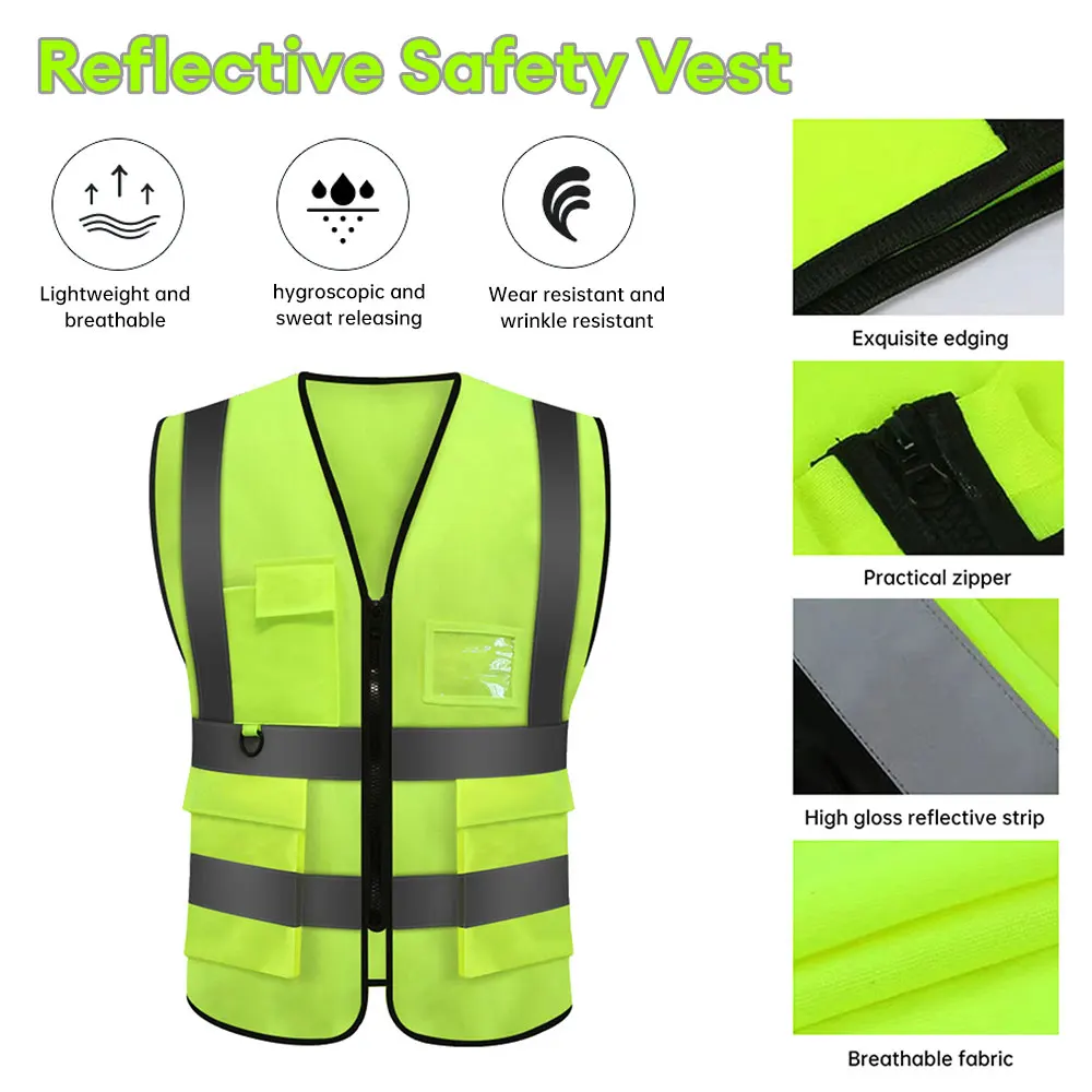 Adjustable Reflective Security Vests High Visibility Reflective Safety Vest Traffic Night Outdoor For Running Cycling Sports