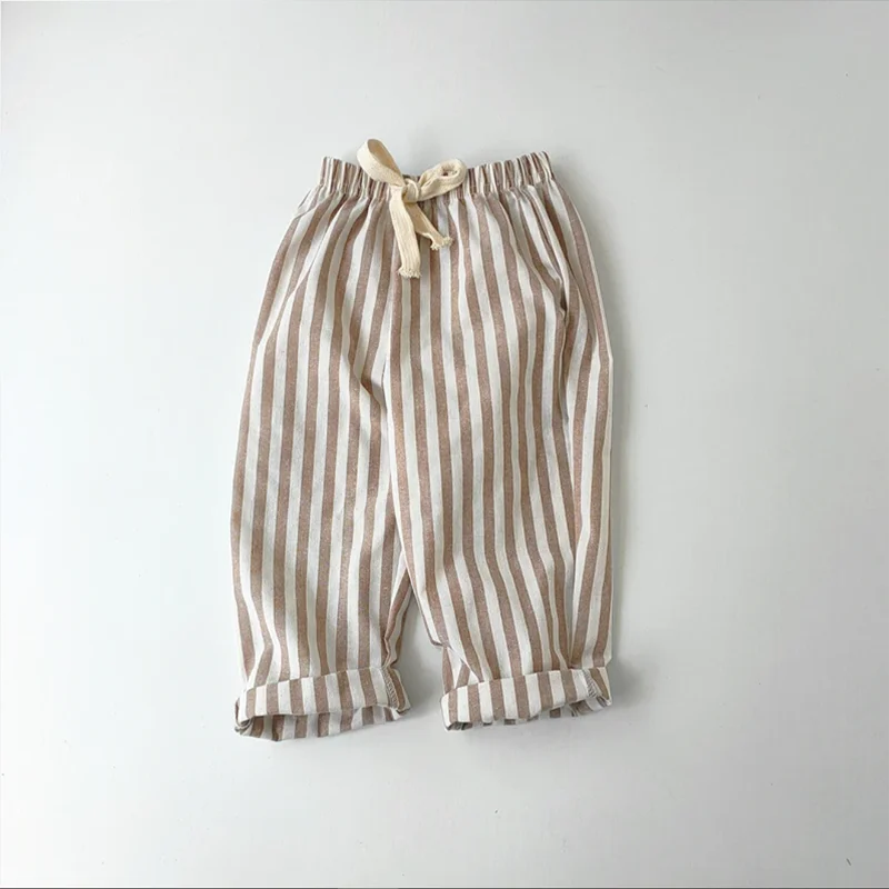 Gestreifte Jungenhose aus Retro-Hanf-Baumwolle mit lässigem und hochwertigem Design, elastische Taille, Mädchenkleidung, Kinderhose – Detail 9