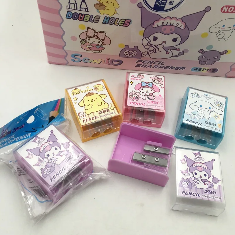 Imagem -02 - Sanrio-cartoon Backpack Modeling Pencil Sharpener para Crianças Mini Double Hole Student Papelaria Creative s 48 Pcs