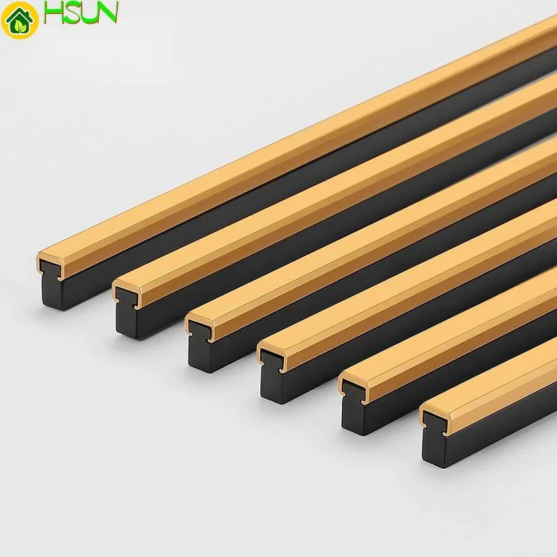1-meter long T-type gold plus black household wardrobe aluminum alloy handle simple long drawer door cabinet handle