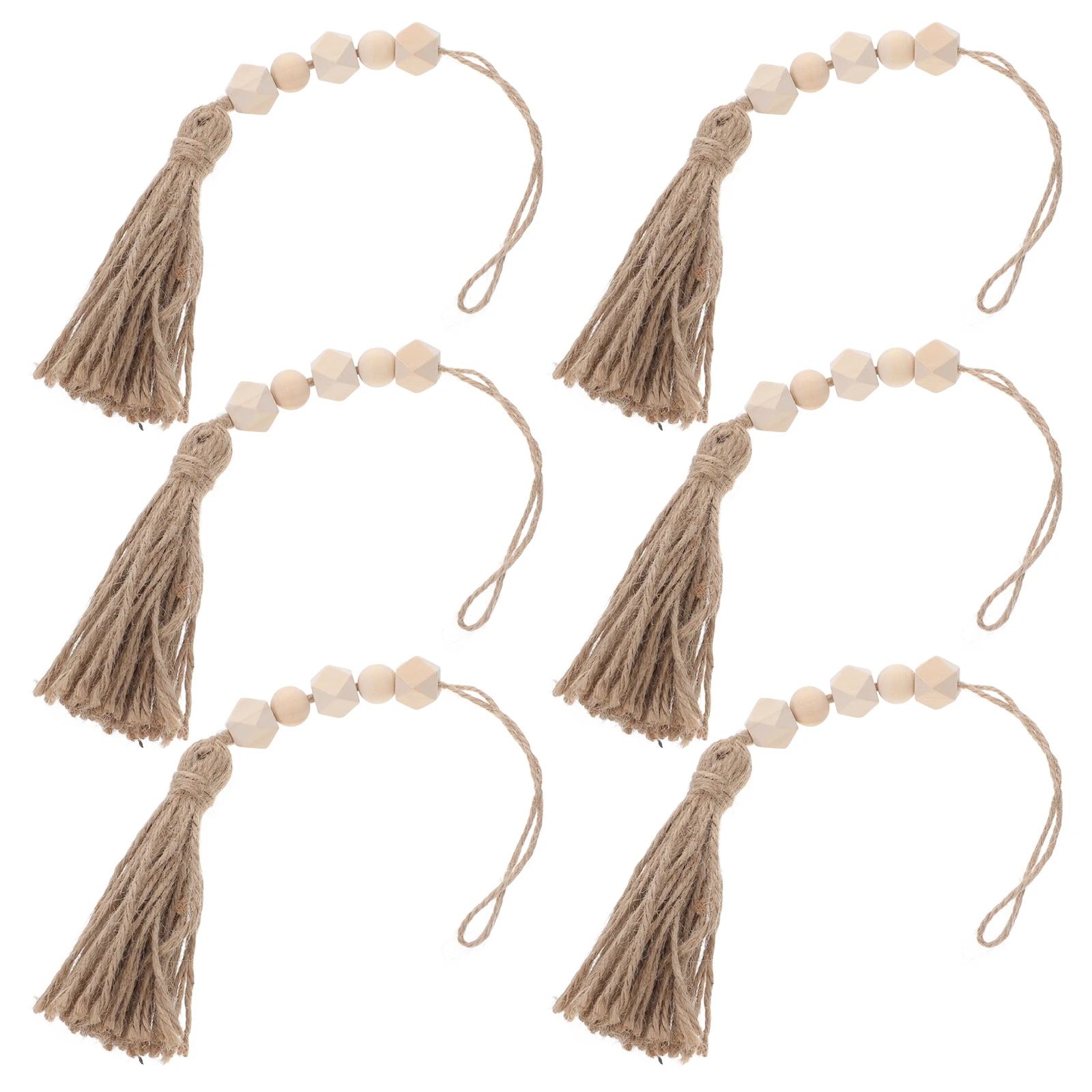 

6pcs Jute Wooden Beads Decorative Hanging Hanging Beads Tassels 30cm Closet Door Rustic Garland Boho Wall Decor DIY