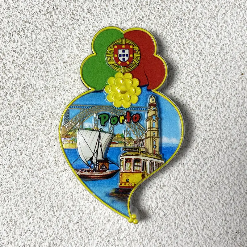 Portugal Porto Dom Luís I Bridge 3D Resin Magnet Frigo - Clérigos Tower & Vintage Tram Souvenir, Petit Cadeau Mini Magnets
