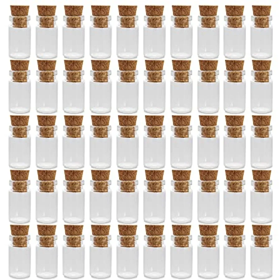 Clear Glass Jars Bottles 50 Pack Mini, Tiny, Cork Stoppers, Arts and Crafts, Projects, Decoration, Party Favors, 18mm x 10mm Di