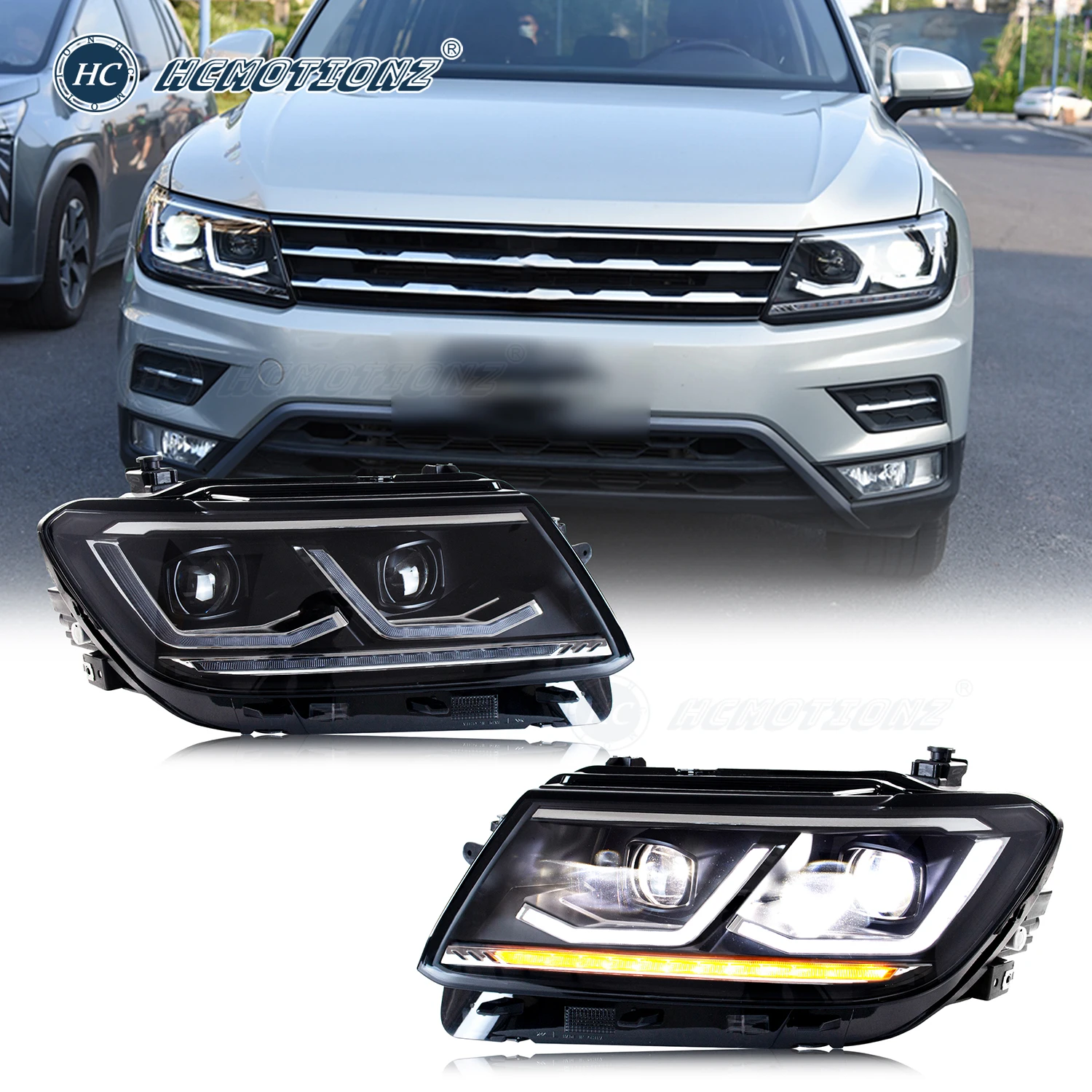 

HCMOTIONZ полностью светодиодные фары для Volkswagen Tiguan 2017-2021, последовательный сигнал DRL, передние фары автомобиля в сборе, США Отгрузка