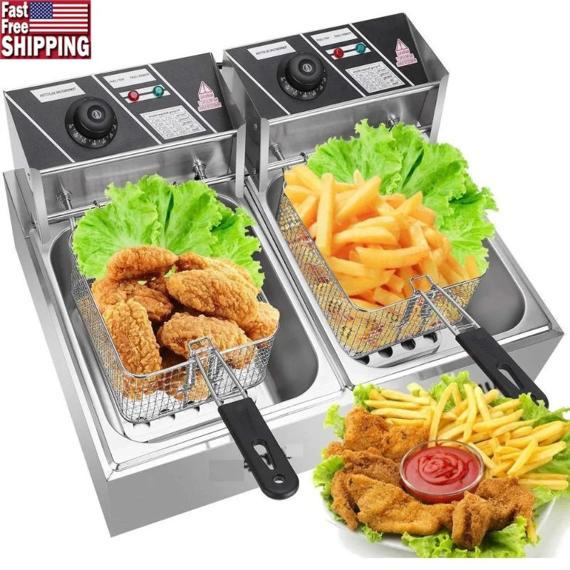 مقلاية كهربائية خزان مزدوج 20 لتر 200 °   أدوات المطبخ التجارية المصنوعة من الفولاذ المقاوم للصدأ 304 قوية