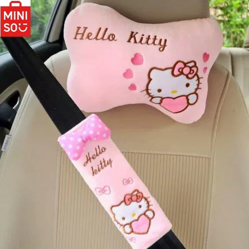 

MINISO HelloKitty Car Cartoon Plush Neck Pillow Seat Belt Shoulder Cover Cute Anime Melody Car Universal Interior Accessories