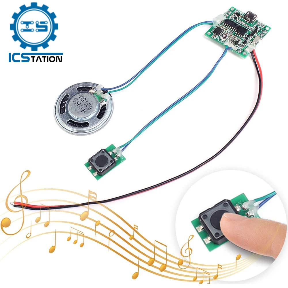 Recordable Sound Module 8M MP3 WAV Button Control Music Voice Player Programmable Board with Speaker for DIY Greeting Card Gift