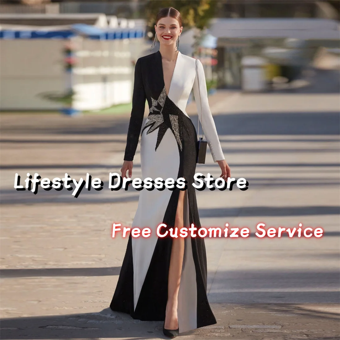 

Vintage Long Sleeve 2 Colors Evening Dress V-Neck Mother Of The Bride Dresses Wedding Guest Party Gown elegantes 2024 juveniles