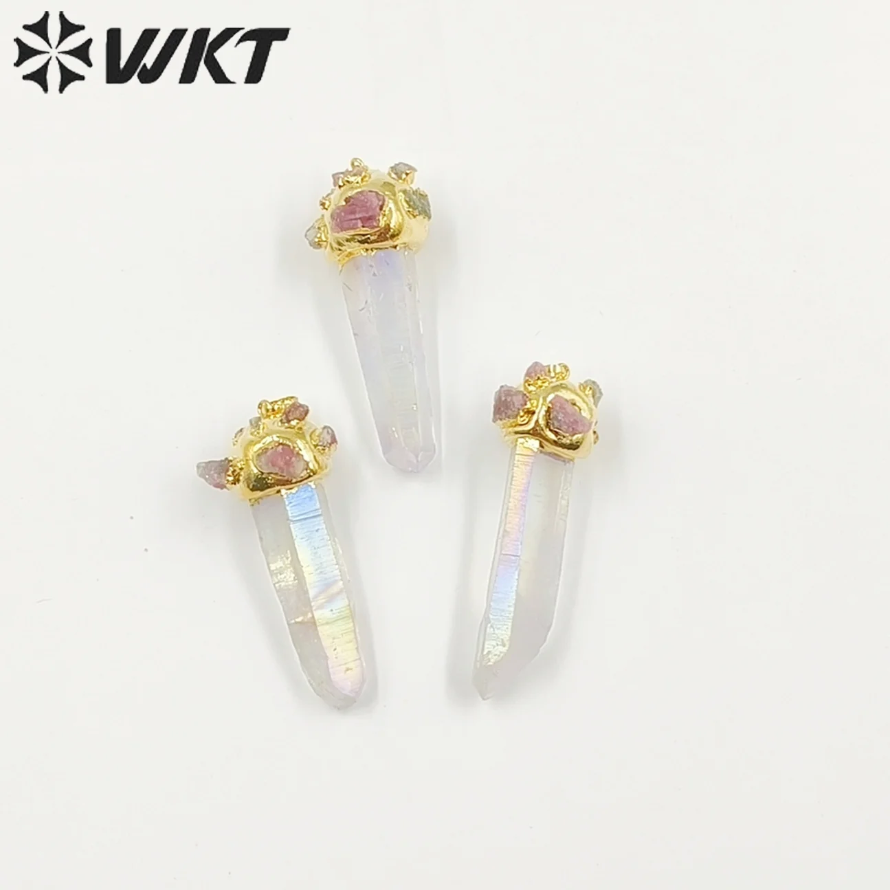 

WT-P1916 WKT exclusive newest design Energy Aqua crystal quartz stone pendant gold plated top tourmaline decorative quartz point