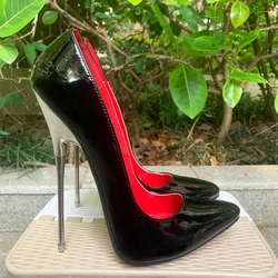 Pumps 16cm Extreme Metal High Heels Black Red Inside Sparkle Plated Heel Stilettos Sexy Fetish Model Customize Unisex Shoes