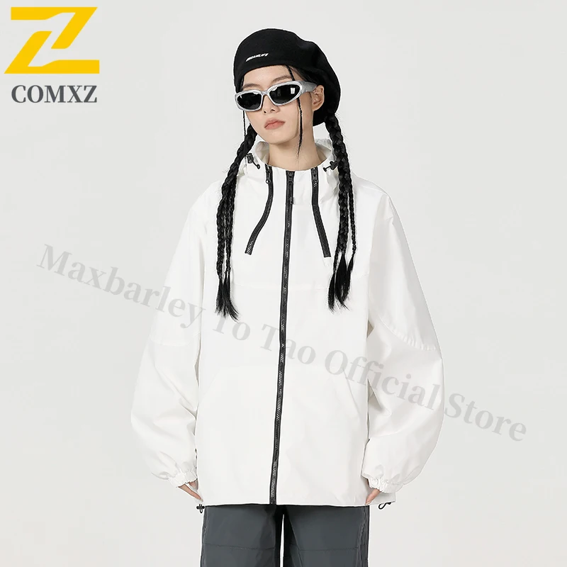 

Korean Fashion Jacket Casual Outdoor Sports High Neck Hooded Waterproof Windbreaker 2025 New Couple Hiking Travel Jacket