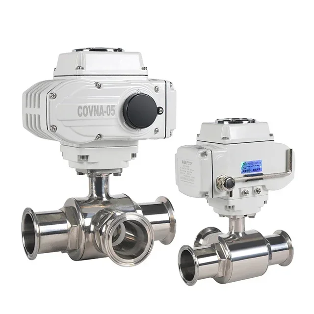 COVNA Motorized Valves Stainless Steel Sanitary 2 inch 110v Tri clamp Electric Actuated 3 Way Ball Valve