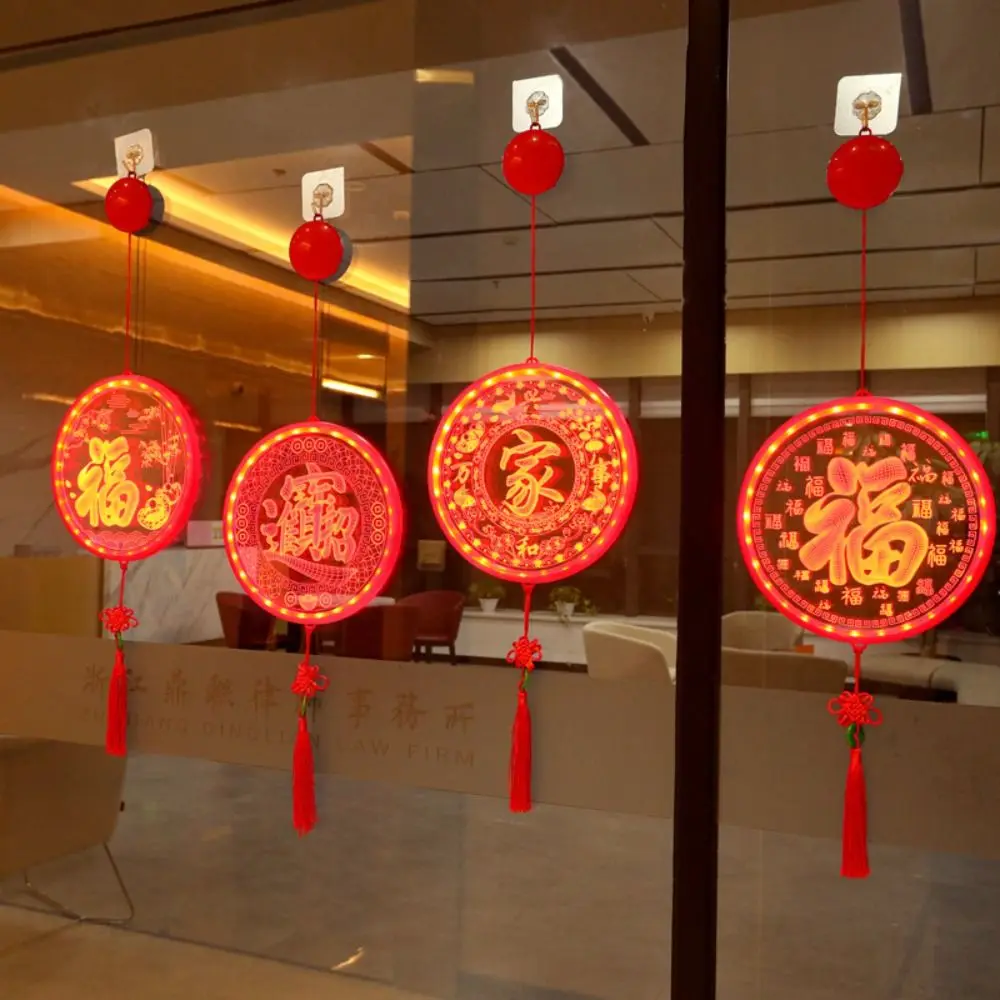 

New Acrylic Red Hanging Lanterns Red Good Luck New Year Lantern With Tassel Fu Character Lights Chinese New Year