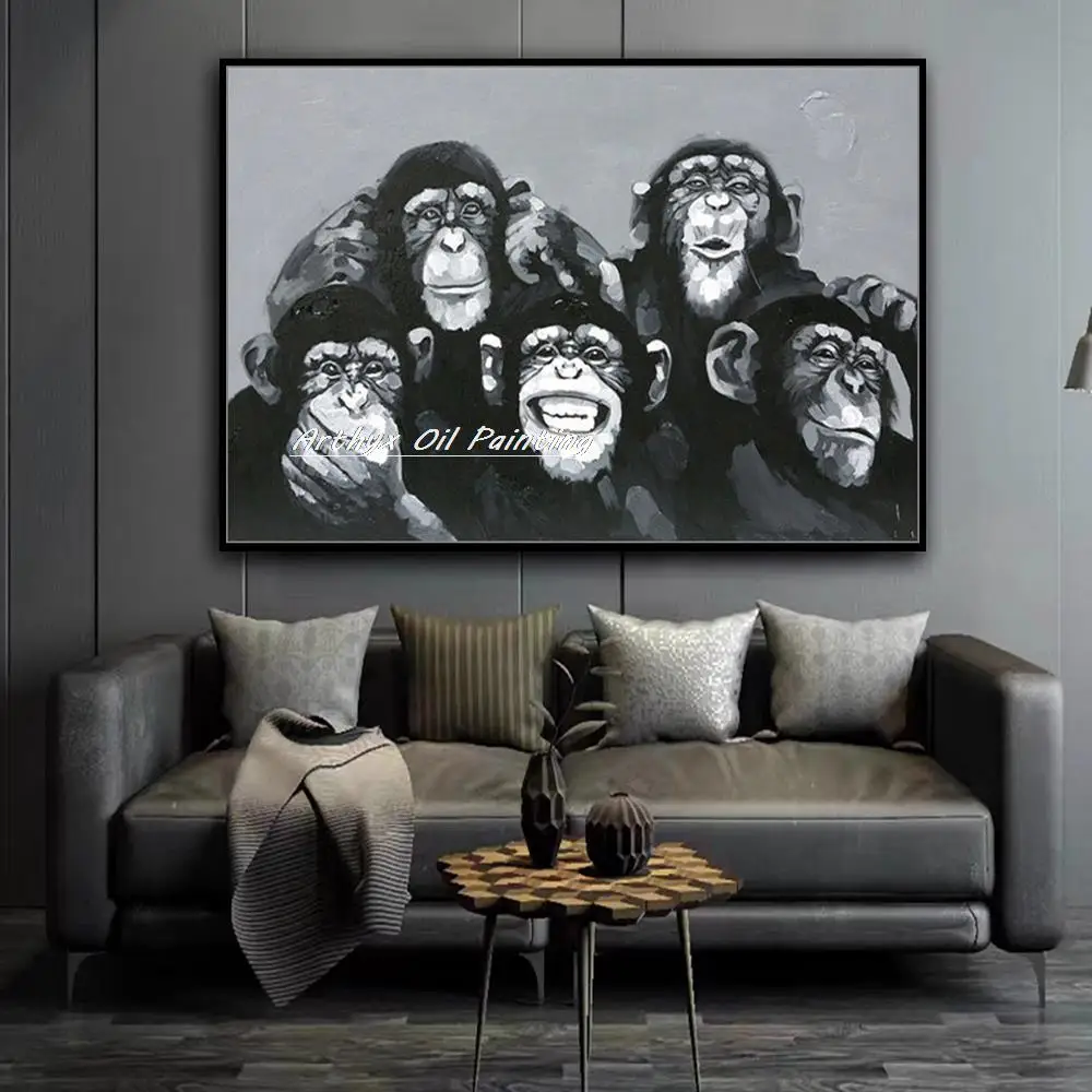 Arthyx Pop Art Handpainted Gorilla Oil Painting On Canvas,Modern Abstract Animal Wall Picture For Living Bedroom,Home Decoration