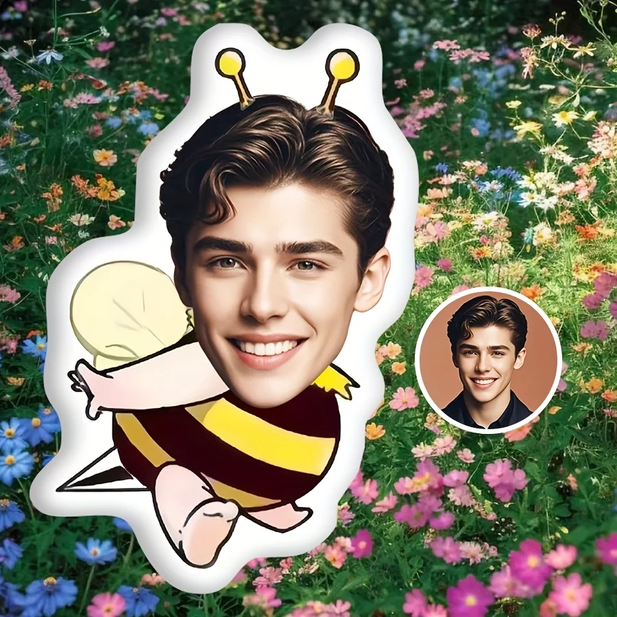 Customizable Cute Bee Face Pillow - Double-Sided, Mixed Colors, Zippered Closure, Versatile All-Season Decor for Birthdays, Vale