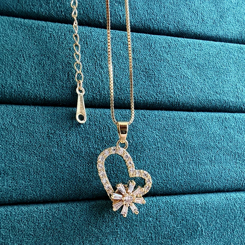 Goldfarbene Kette, herzförmige Auswahl, Schneeflocken-Anhänger-Halskette für Herbst/Winter, Damen-Modeschmuck, sexy Schlüsselbeinkette – Detail 8
