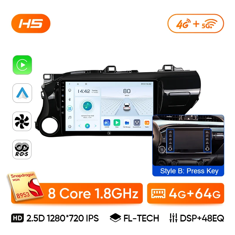 Ainavi Autoradio für Toyota Hilux LHD 2015 2016 2017 2018 2020 2021 2023 Drahtloser Carplay Android Auto-Multimedia-Player Stereo 6