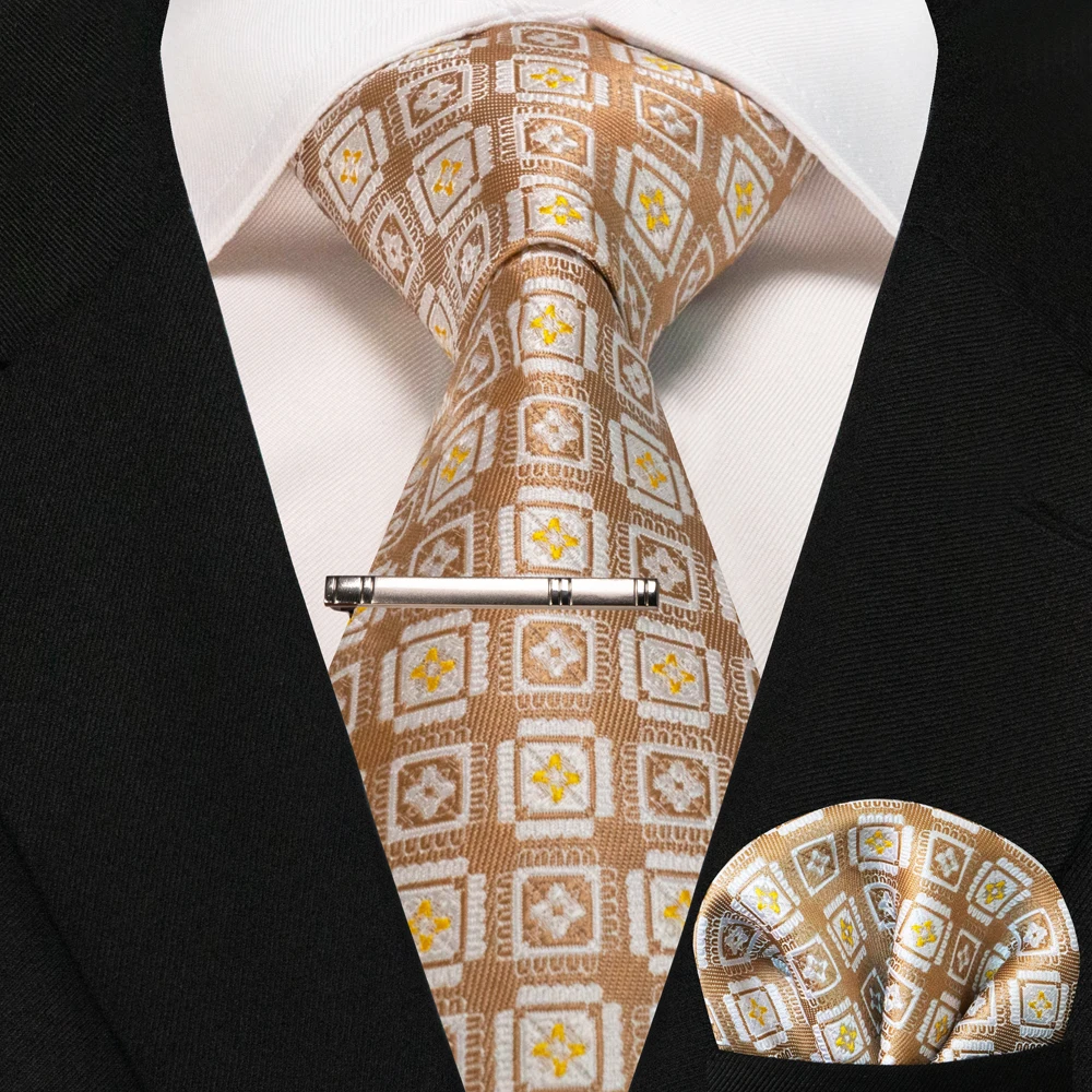 JEMYGINS Business-Krawatte für Herren, Seidenkrawatte in Marineblau, gestreifte Paisley-Krawatte, Einstecktuch, Krawattenklammern, Set für Hochzeit, Party, Geschenk – Detail 31