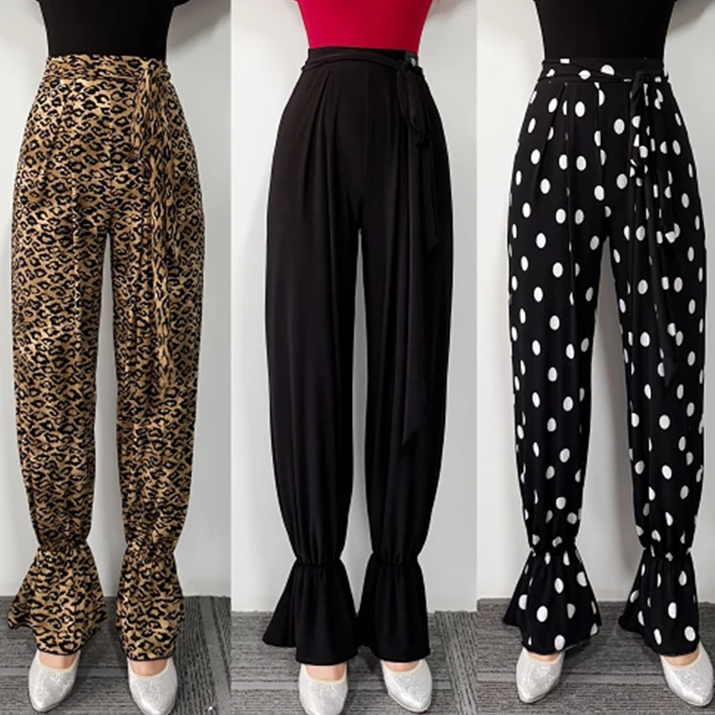 

Women Standard Dance Pants Ballroom Practice Clothes Leopard Print Trousers Adult Modern Dancing Training Wear Black AMY3533