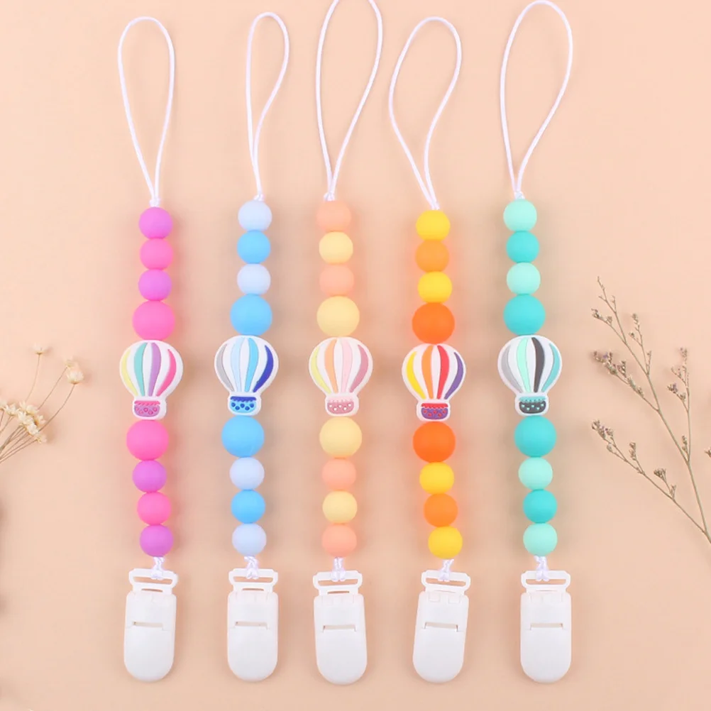 

Pacifier Clip Silicone Teething Beads Baby Pacifier Holder Cartoon Hot Air Balloon Design Durable Practical Gift
