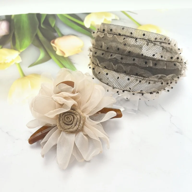 2025, neues Luxus-Perlen-Haarband für Damen, elegantes Netz, breites Stirnband mit Punkten, modisches Haar-Accessoire, gepunktetes Set, Haarband – Detail 9