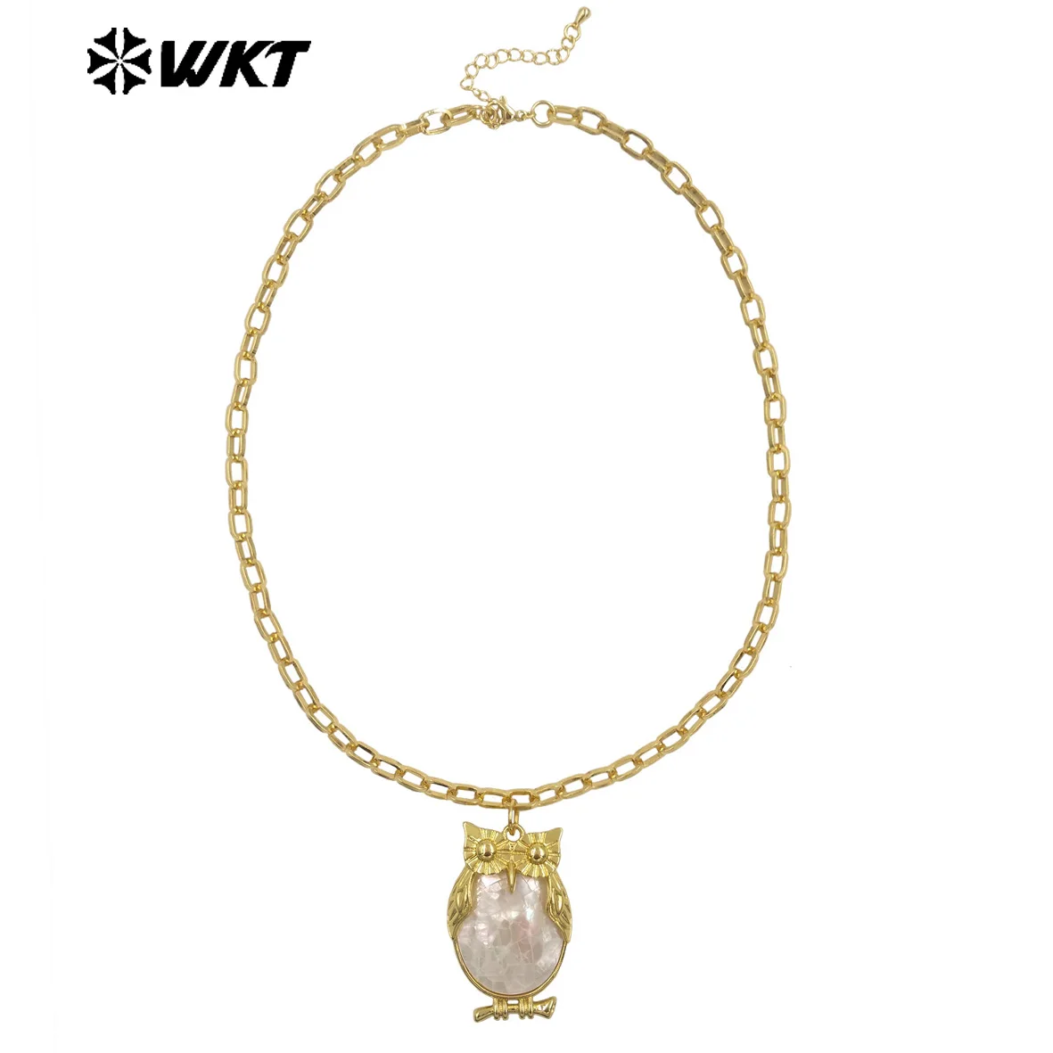 

WT-JN337 Отличные милые стильные ювелирные изделия, 18-каратное позолоченное ожерелье с подвеской в форме совы из натуральной ракушки для трендового подарка на день рождения