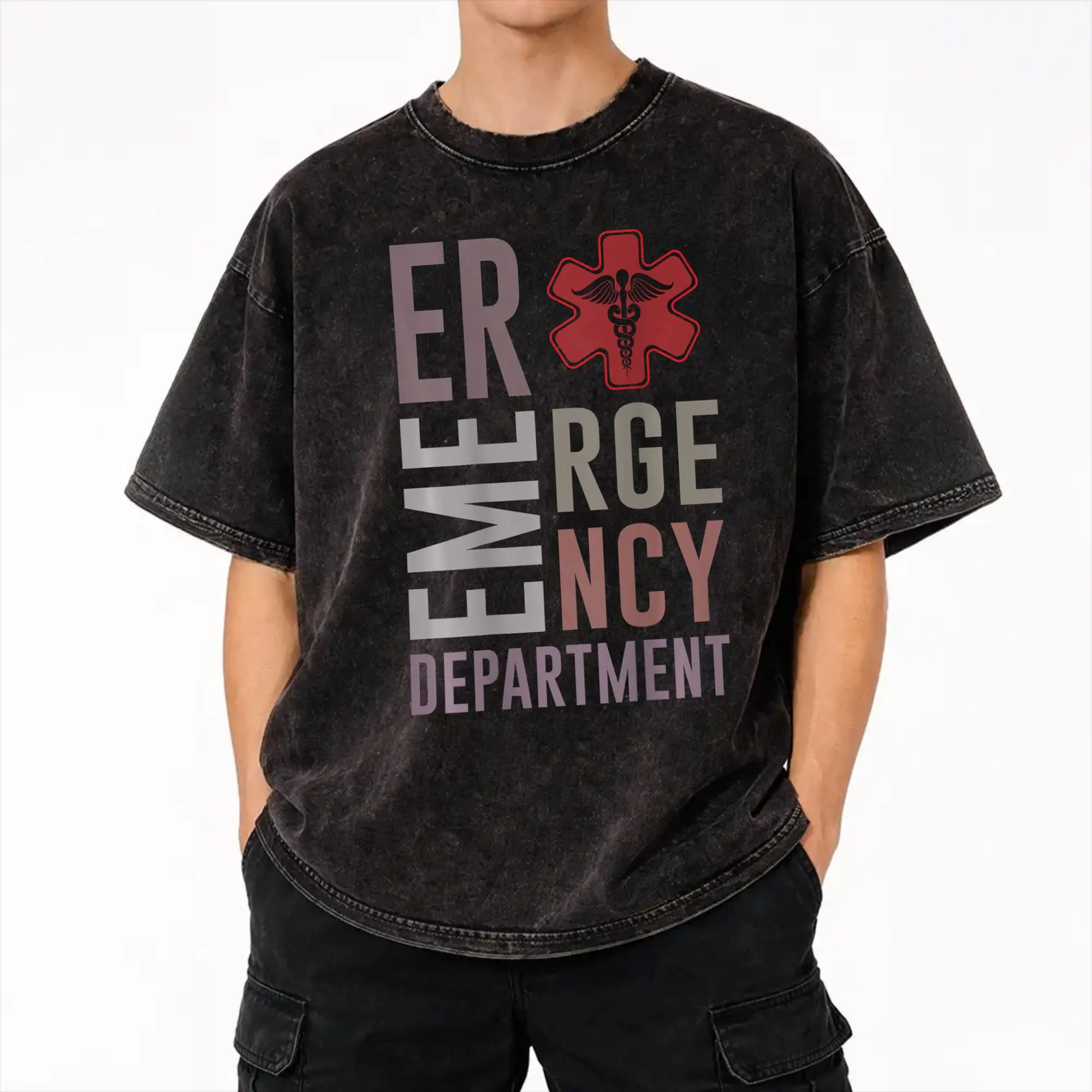 Emergency Department Room Nurse  Apparel Washed T Shirt Men Women Streetwear Hip Hop T-Shirt Printed  Tees Tops Cotton