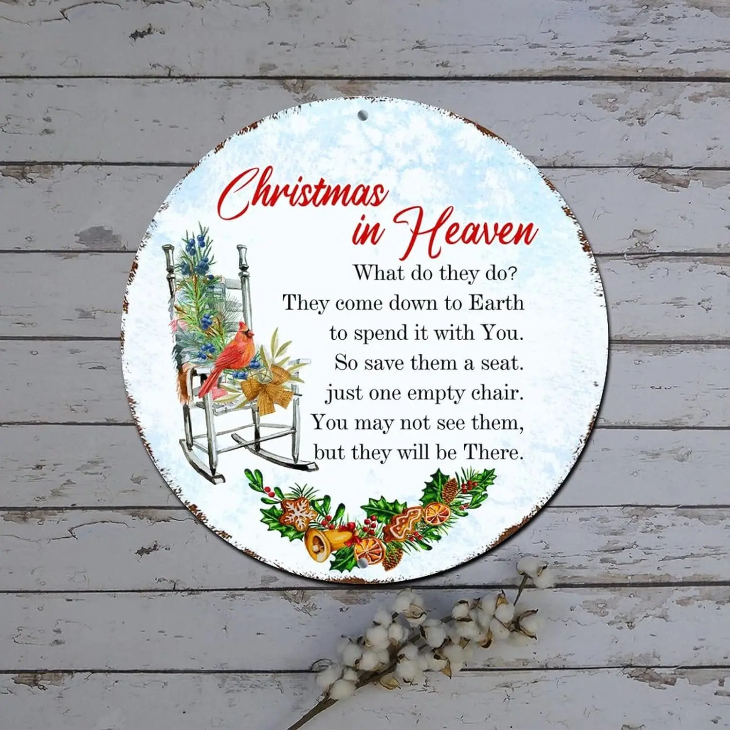 Merry Christmas Sign Christmas in Heaven Cardinalis Quote Round Metal Tin Sign Christmas Wall Decorations Vintage Aluminum Sign