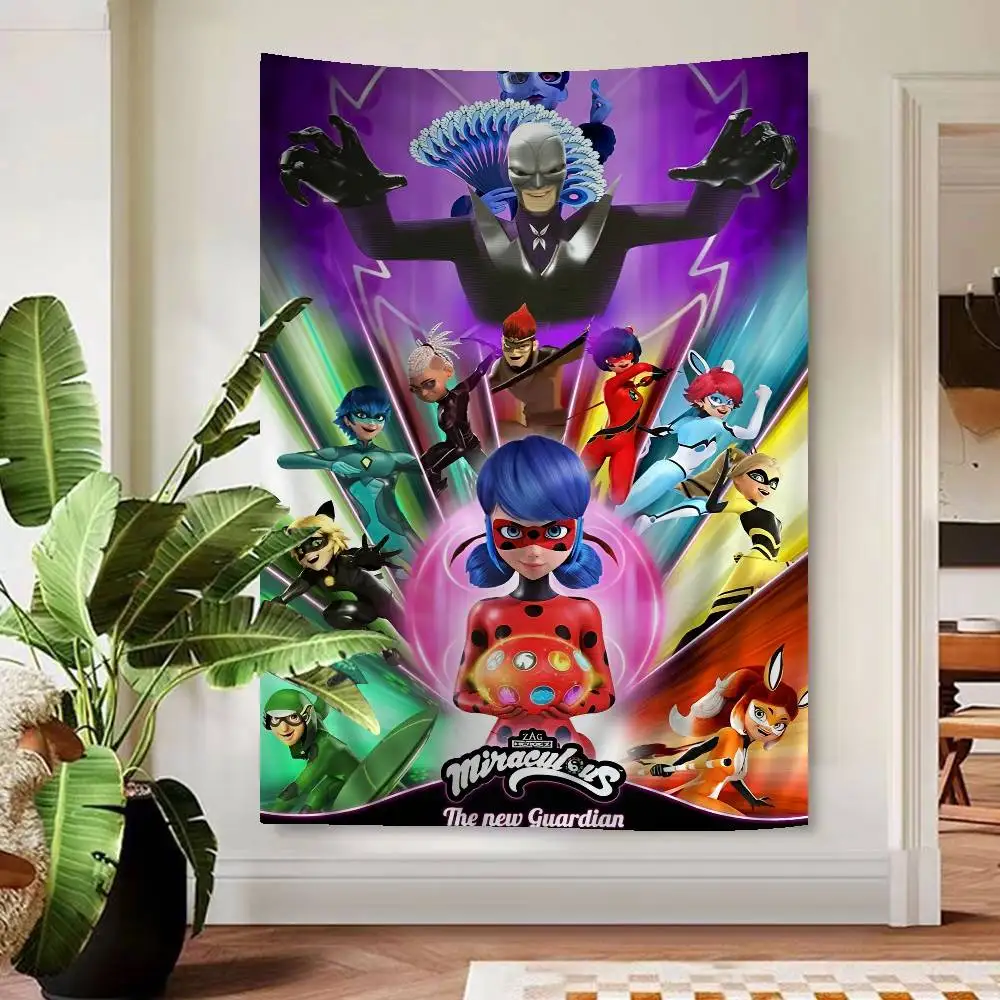 Tapeçaria Boêmia de Anime Miraculous Ladybug, Tapeçaria Hippie Barata para Pendurar na Parede, Tapeçarias Boêmias Mandala para Decoração de Casa
