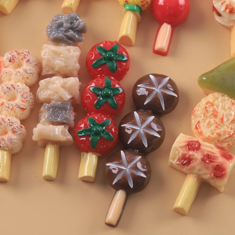 Mini BBQ Skewer Model Set Realistic Grilled Meat Vegetable Corn Mushroom Skewers Miniature Food Resin Decoration Craft Ornament