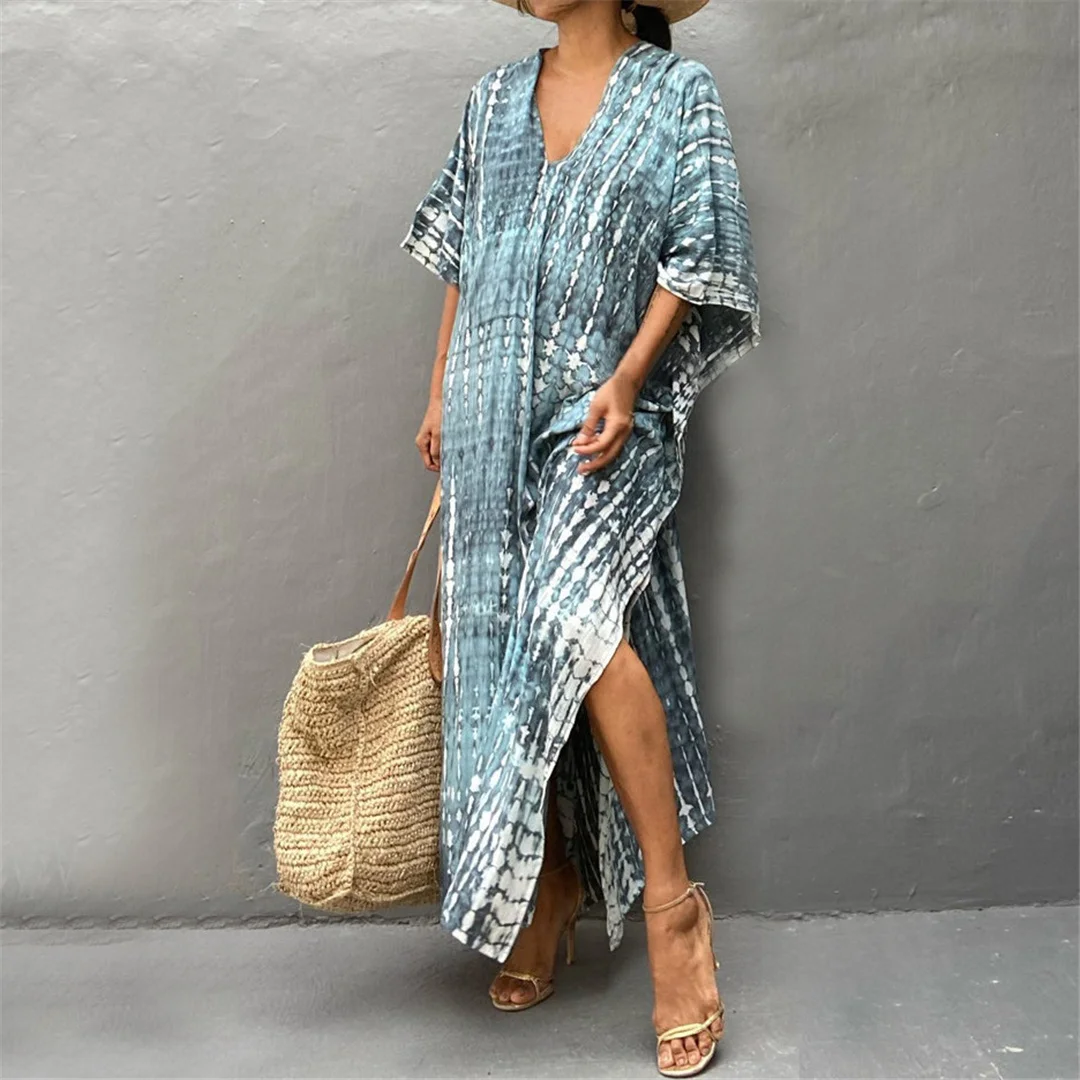 30 Farben, V-Ausschnitt, bedrucktes, farbenfrohes Batik-Tunika-Strandkleid, Strandkleid, Strandmode, Damen, V4477 – Detail 30