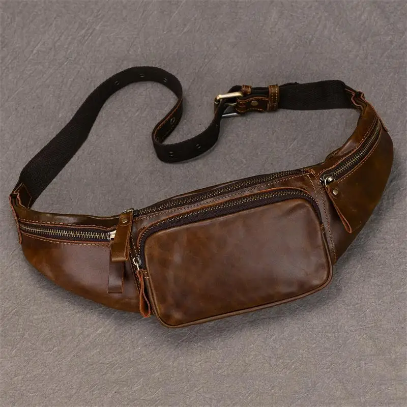 Men's Crossbody Shoulder Bag Genuine Leather Chest Bag  Waist Bag For Male Outdoor Sport Running Bag Outdoor Waist Pack Cowskin