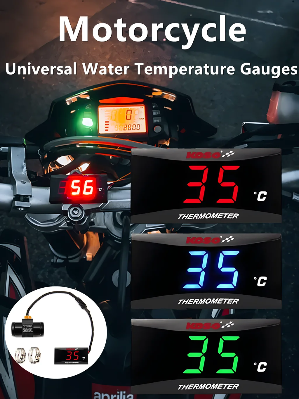 KOSO Water Temperature gauge Motorcycle Universal Water Temperature Sensor Gauges For Yamaha Honda Kawasaki