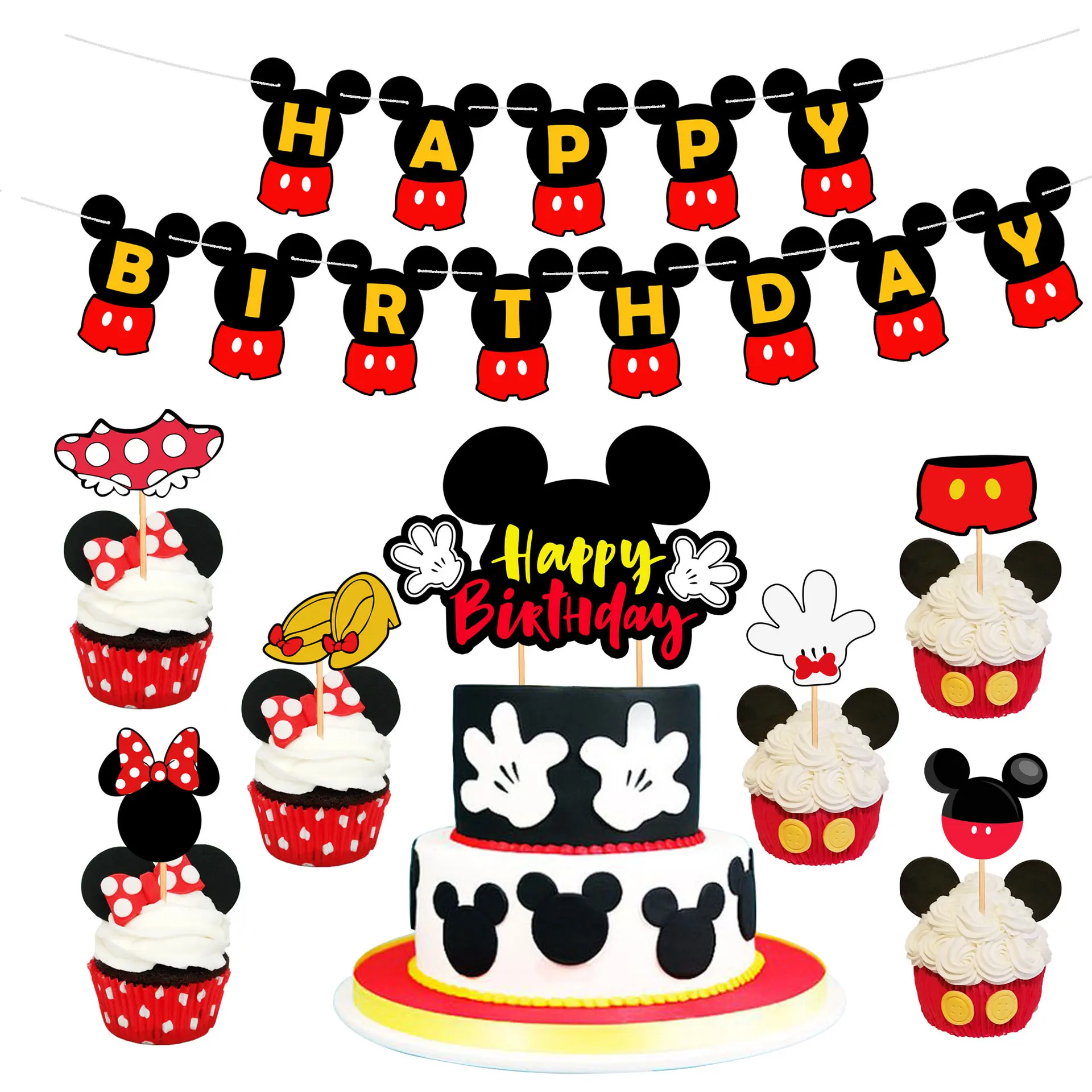 Disney Mickey Mouse Birthday Party Decoration Cartoon Mickey and Minnie Red Tableware Supplies Balloons Baby Shower for Kids New