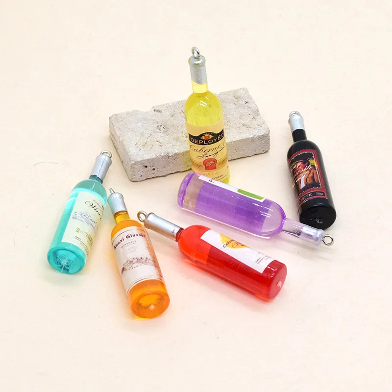 10pcs Random Mix Beer Bottle Resin Charms Bar Party Earring Keychain Pendant Accessory Cute Drink Crafts Diy Jewelry Make