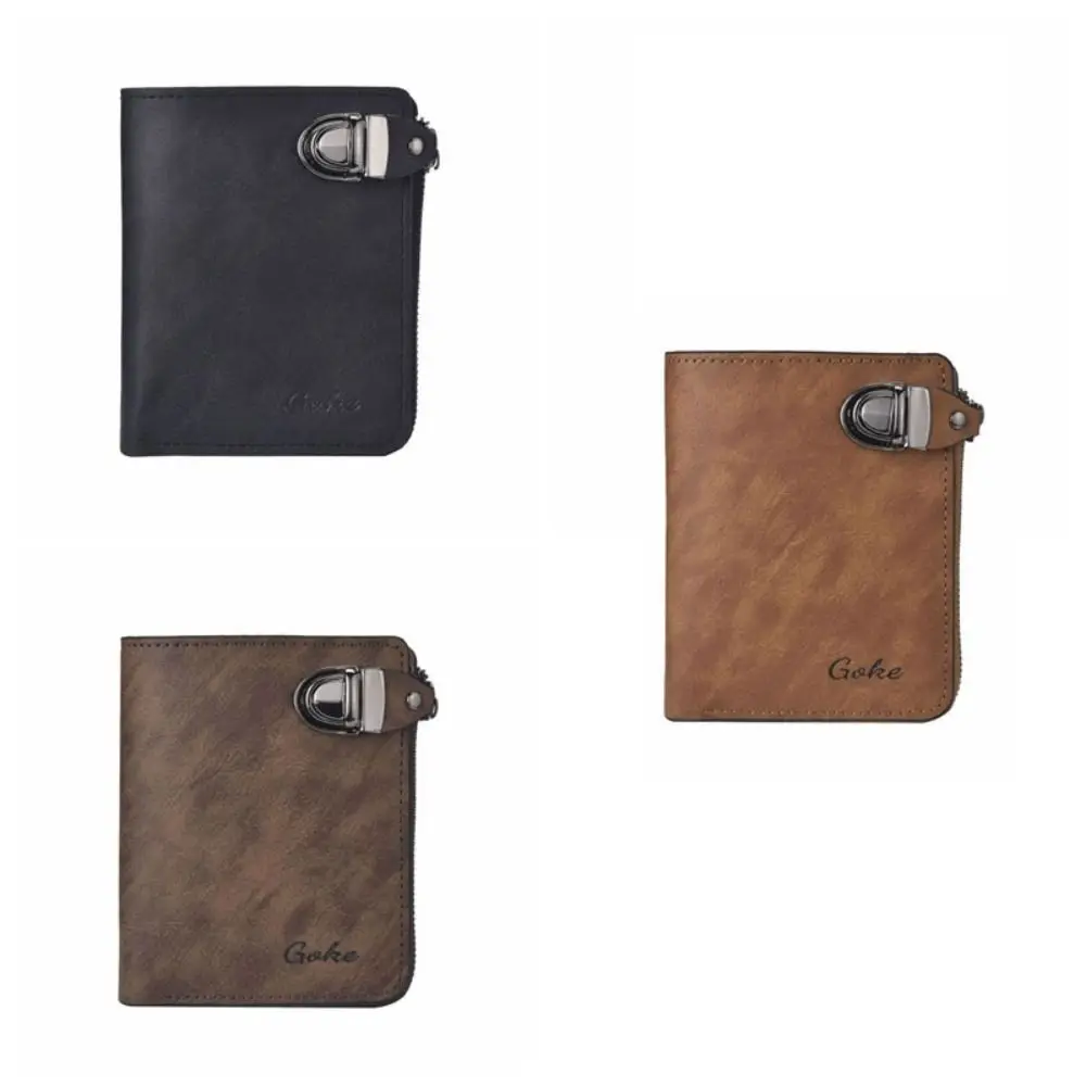 محفظة رجالية فاخرة بسحاب بلون سادة وفتحات بطاقات متعددة وحامل بطاقات عمل وإبزيم قصير ومحفظة جلدية للعملات المعدنية يوميًا #5