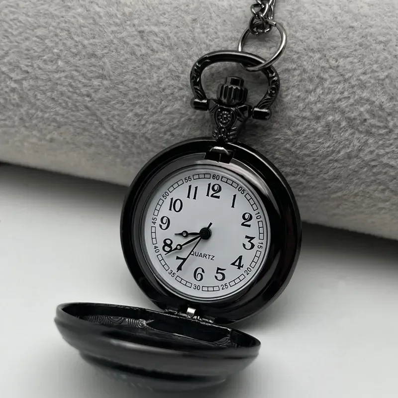 Exquisito reloj de bolsillo Retro Clever Crow, movimiento de cuarzo, esfera redonda, collar negro único, regalo de recuerdo para niños